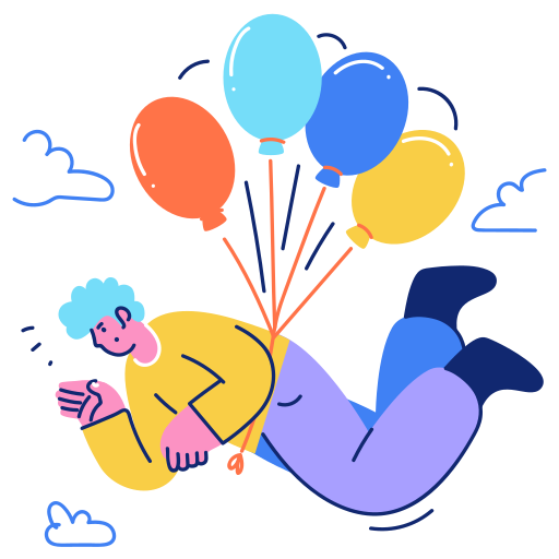 Un jeune adolescent dans les airs via l'aide de ballons